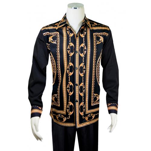 Pronti Black / Gold Greek Design Long Sleeve Outfit SP6574